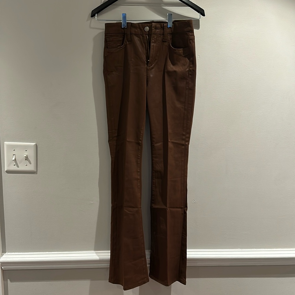 Faux brown leather flared pants (Joe’s Jeans) high rise, curvy bootcut